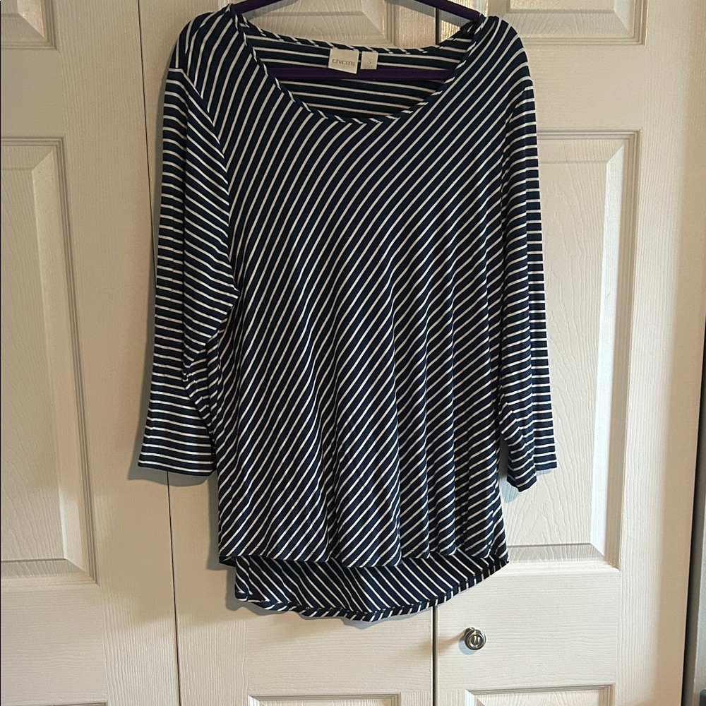 Chico's Striped Long Sleeve Top in Navy and White